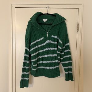 Green/Light Blue Quarter Zip Striped Pullover Sweater | La Ligne x Target